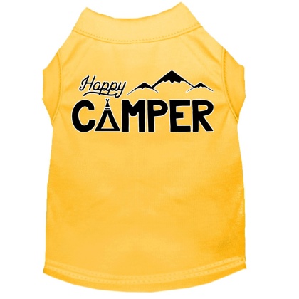 Happy Camper Screen Print Dog Shirt Yellow Lg