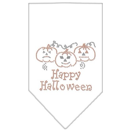 Happy Halloween Rhinestone Bandana White Large