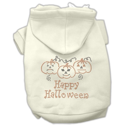 Happy Halloween Rhinestone Hoodies Cream L