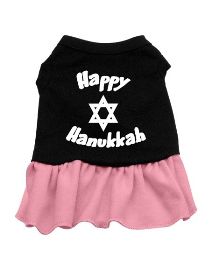 Happy Hanukkah Screen Print Dress Black with Pink Lg