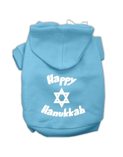 Happy Hanukkah Screen Print Pet Hoodies Baby Blue Size Lg