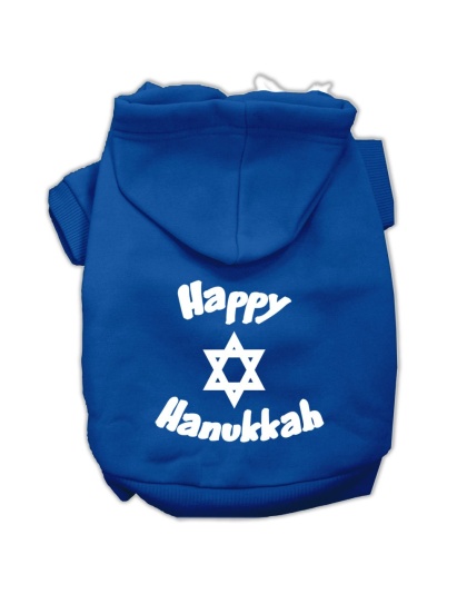 Happy Hanukkah Screen Print Pet Hoodies Blue Size Lg