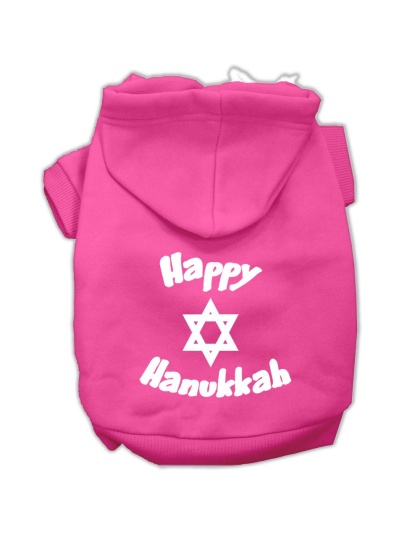 Happy Hanukkah Screen Print Pet Hoodies Bright Pink Size Lg