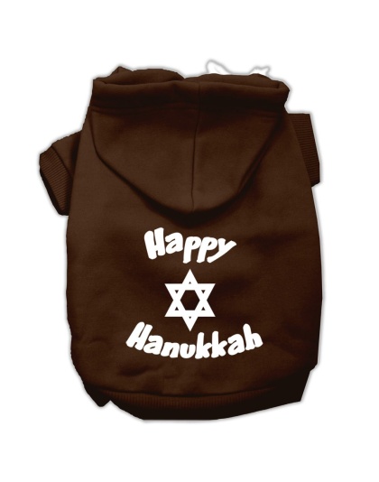 Happy Hanukkah Screen Print Pet Hoodies Brown Size Lg