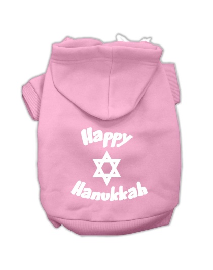Happy Hanukkah Screen Print Pet Hoodies Light Pink Size Lg