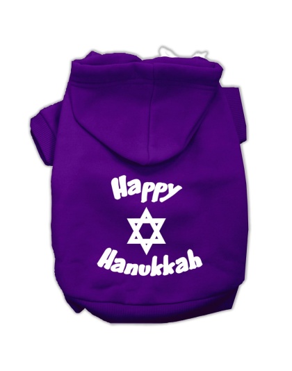 Happy Hanukkah Screen Print Pet Hoodies Purple Size Lg