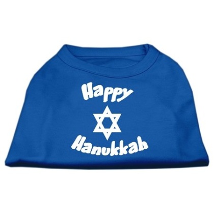 Happy Hanukkah Screen Print Shirt Blue Lg