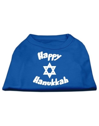 Happy Hanukkah Screen Print Shirt Blue Lg