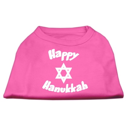 Happy Hanukkah Screen Print Shirt Bright Pink Lg