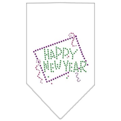 Happy New Year Rhinestone Bandana White Large