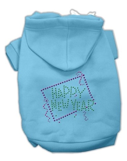 Happy New Year Rhinestone Hoodies Baby Blue L