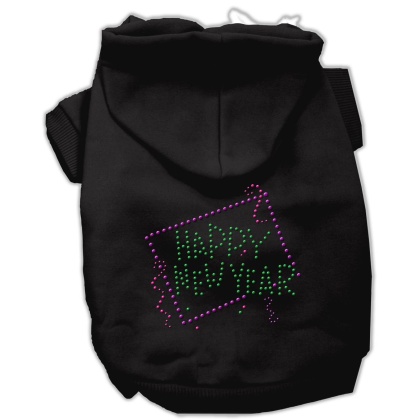 Happy New Year Rhinestone Hoodies Black L