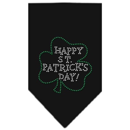 Happy St Patrick's Day Rhinestone Bandana Black Large