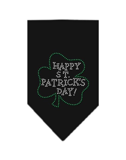 Happy St Patrick's Day Rhinestone Bandana Black Large