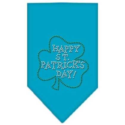 Happy St Patrick's Day Rhinestone Bandana Turquoise Large