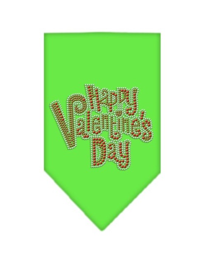 Happy Valentines Day Rhinestone Bandana Lime Green Large