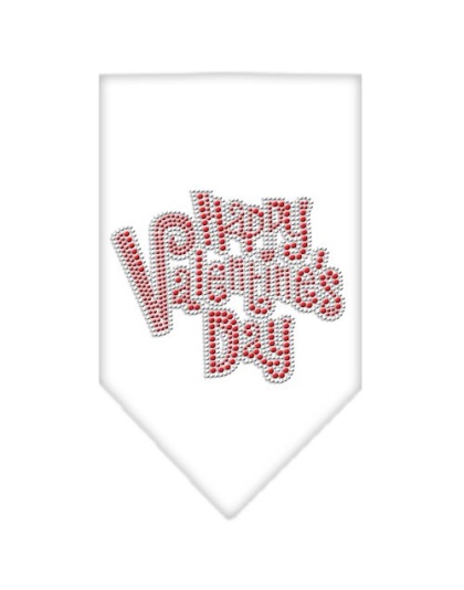 Happy Valentines Day Rhinestone Bandana White Large