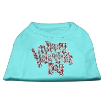 Happy Valentines Day Rhinestone Dog Shirt Aqua Lg