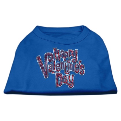 Happy Valentines Day Rhinestone Dog Shirt Blue Lg