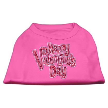 Happy Valentines Day Rhinestone Dog Shirt Bright Pink Lg