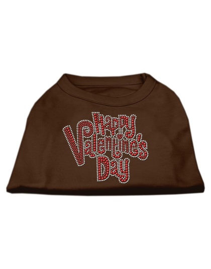 Happy Valentines Day Rhinestone Dog Shirt Brown Lg