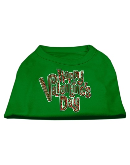 Happy Valentines Day Rhinestone Dog Shirt Emerald Green Lg