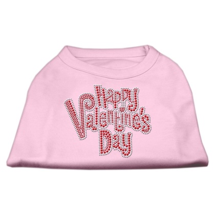 Happy Valentines Day Rhinestone Dog Shirt Light Pink Lg