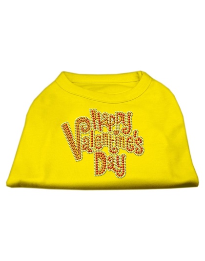 Happy Valentines Day Rhinestone Dog Shirt Yellow Lg