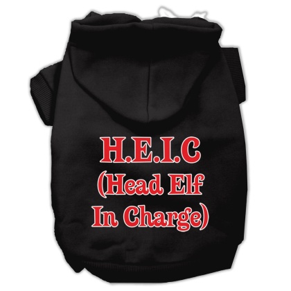 Head Elf In Charge Screen Print Pet Hoodies Black Size Lg