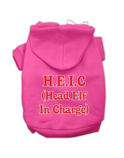 Head Elf In Charge Screen Print Pet Hoodies Bright Pink Size Lg