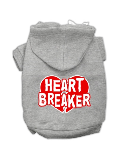 Heart Breaker Screen Print Pet Hoodies Grey Size Lg
