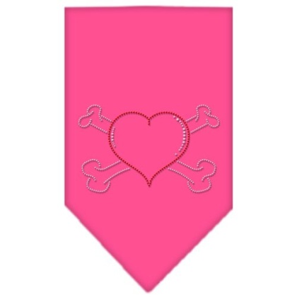 Heart Crossbone Rhinestone Bandana Bright Pink Large