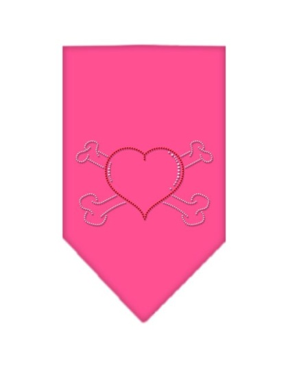 Heart Crossbone Rhinestone Bandana Bright Pink Large