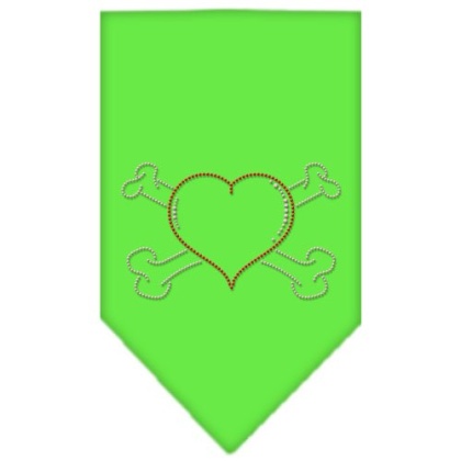 Heart Crossbone Rhinestone Bandana Lime Green Large