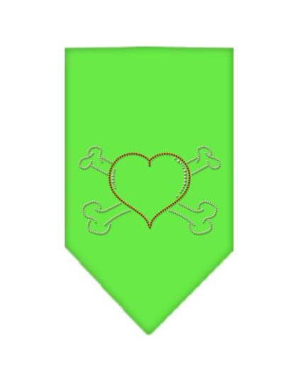 Heart Crossbone Rhinestone Bandana Lime Green Large