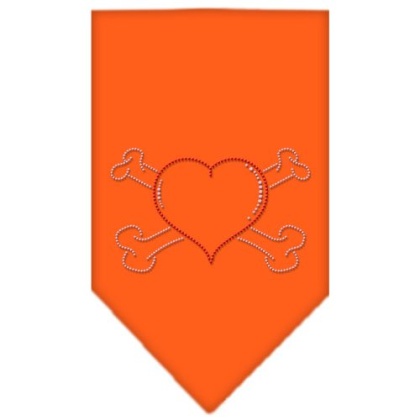 Heart Crossbone Rhinestone Bandana Orange Large