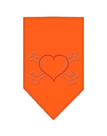 Heart Crossbone Rhinestone Bandana Orange Large