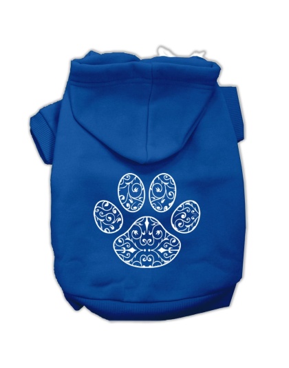 Henna Paw Screen Print Pet Hoodies Blue Size Lg