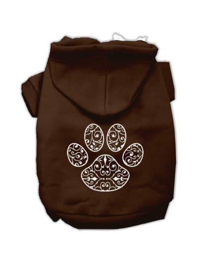 Henna Paw Screen Print Pet Hoodies Brown Size Lg