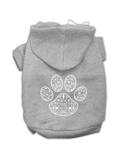 Henna Paw Screen Print Pet Hoodies Grey Size Lg