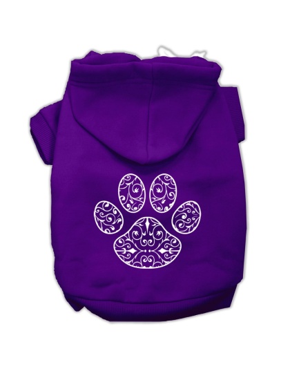 Henna Paw Screen Print Pet Hoodies Purple Size Lg