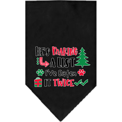 He's Making a List... Screen Print Bandana Black Size Small