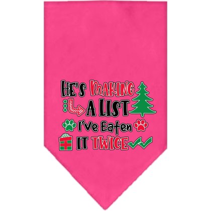 He's Making a List... Screen Print Bandana Bright Pink Size Small