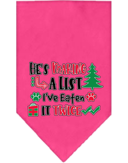 He's Making a List... Screen Print Bandana Bright Pink Size Small