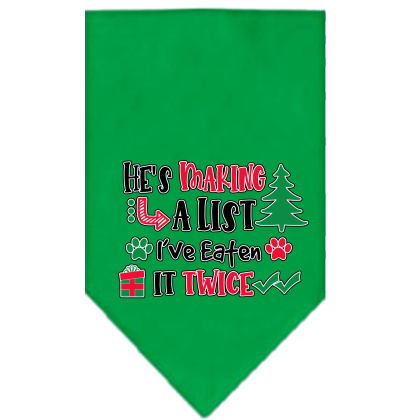 He's Making a List... Screen Print Bandana Emerald Green Size Small