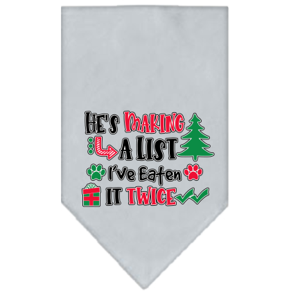 He's Making a List... Screen Print Bandana Grey Size Small