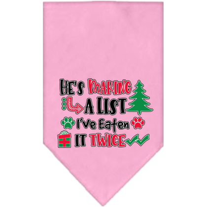 He's Making a List... Screen Print Bandana Light Pink Size Small