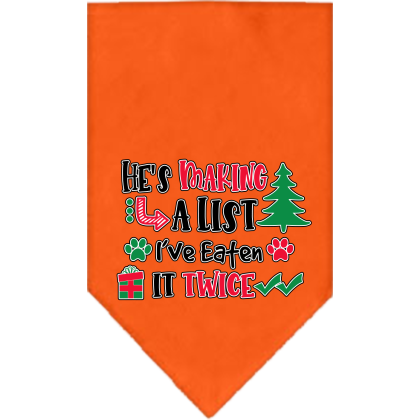 He's Making a List... Screen Print Bandana Orange Size Small
