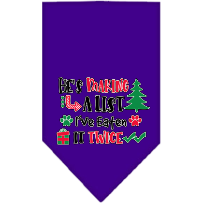 He's Making a List... Screen Print Bandana Purple Size Small