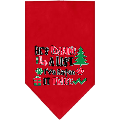 He's Making a List... Screen Print Bandana Red Size Small
